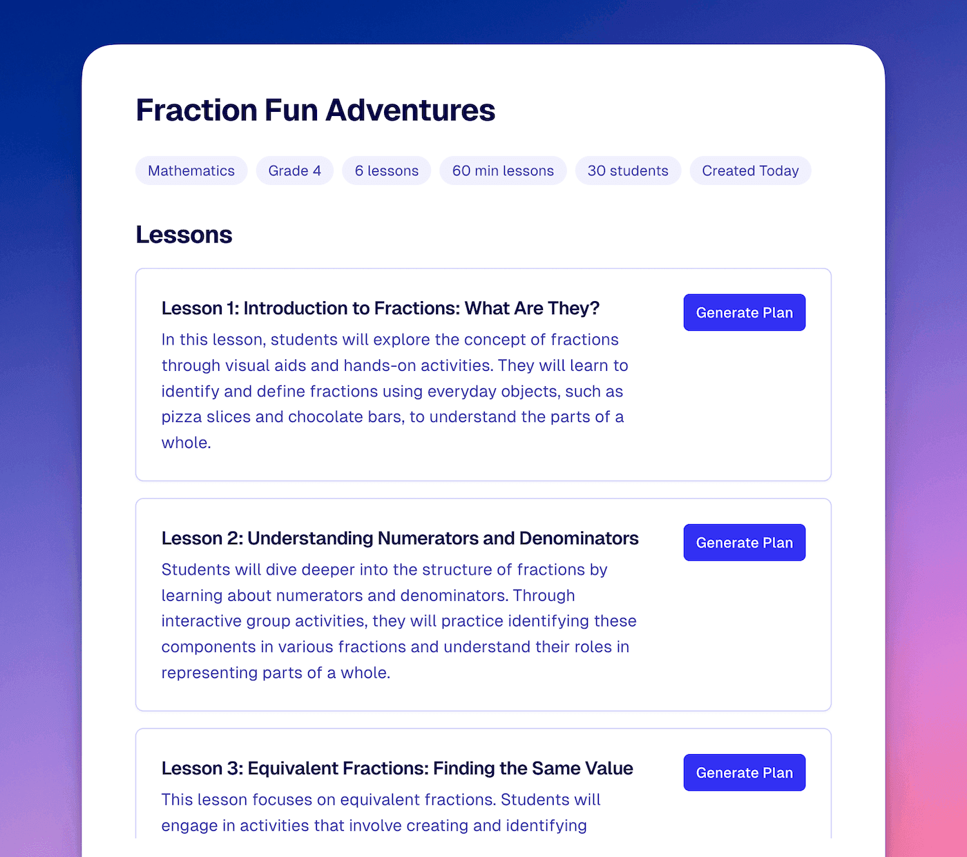 An image of the unit plan outline, showing the first 3 lessons