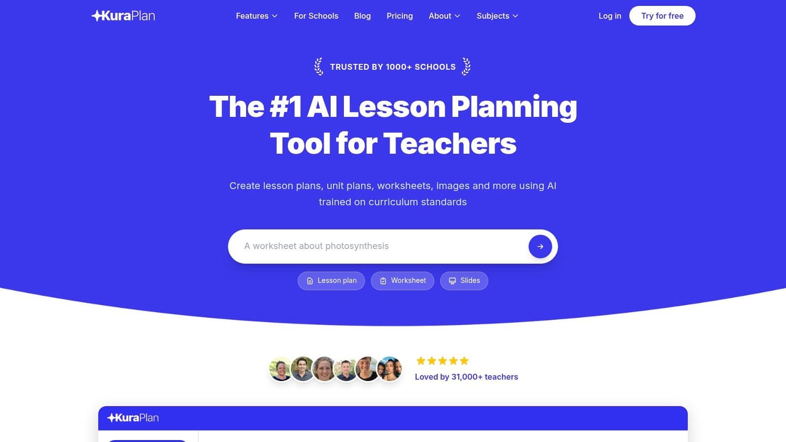 Kuraplan AI-powered lesson planning platform with rubric creation features