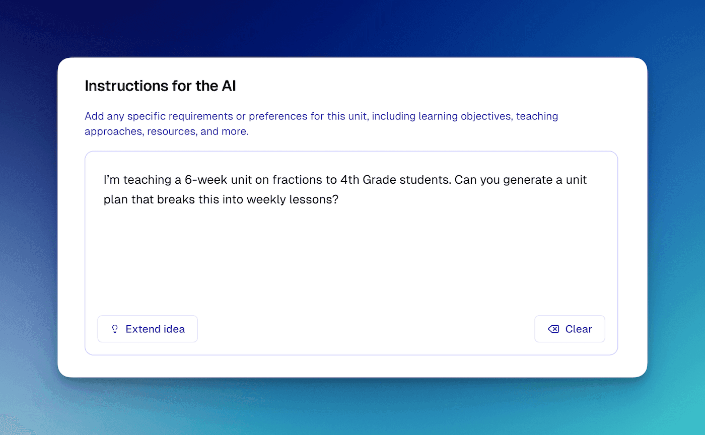 An image of a teacher entering instructions for a 6 week unit plan