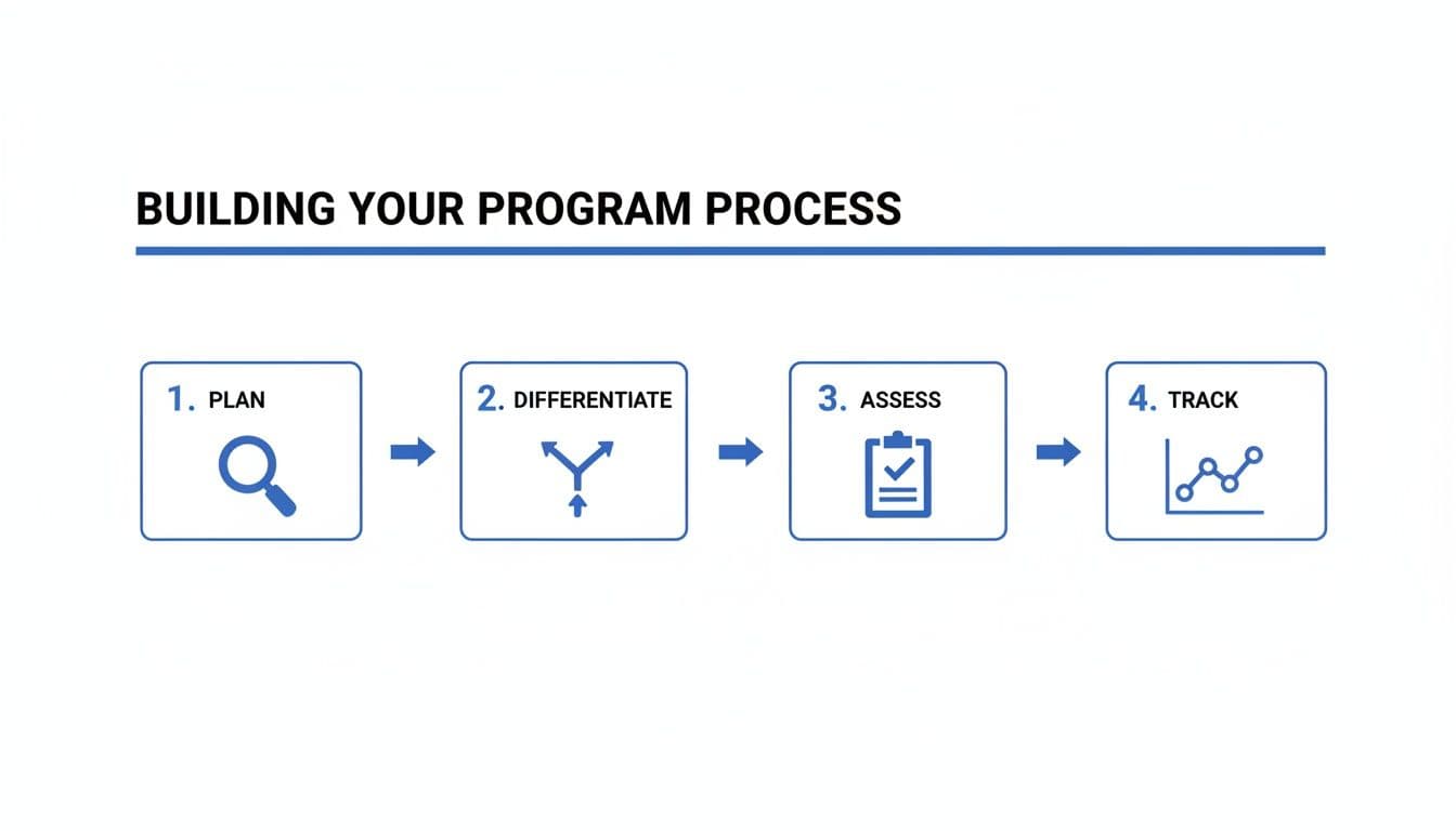 A four-step process for building a program: Plan, Differentiate, Assess, and Track.