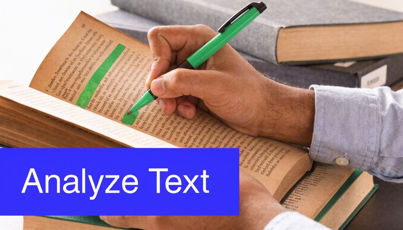 A close-up of a student using a green highlighter to study a book of ancient text