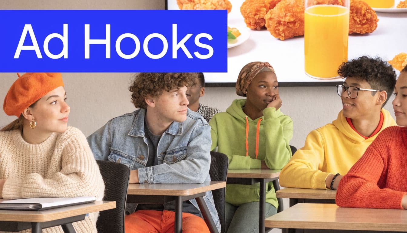 A diverse group of university students sitting in a classroom looking at a presentation about advertising.
