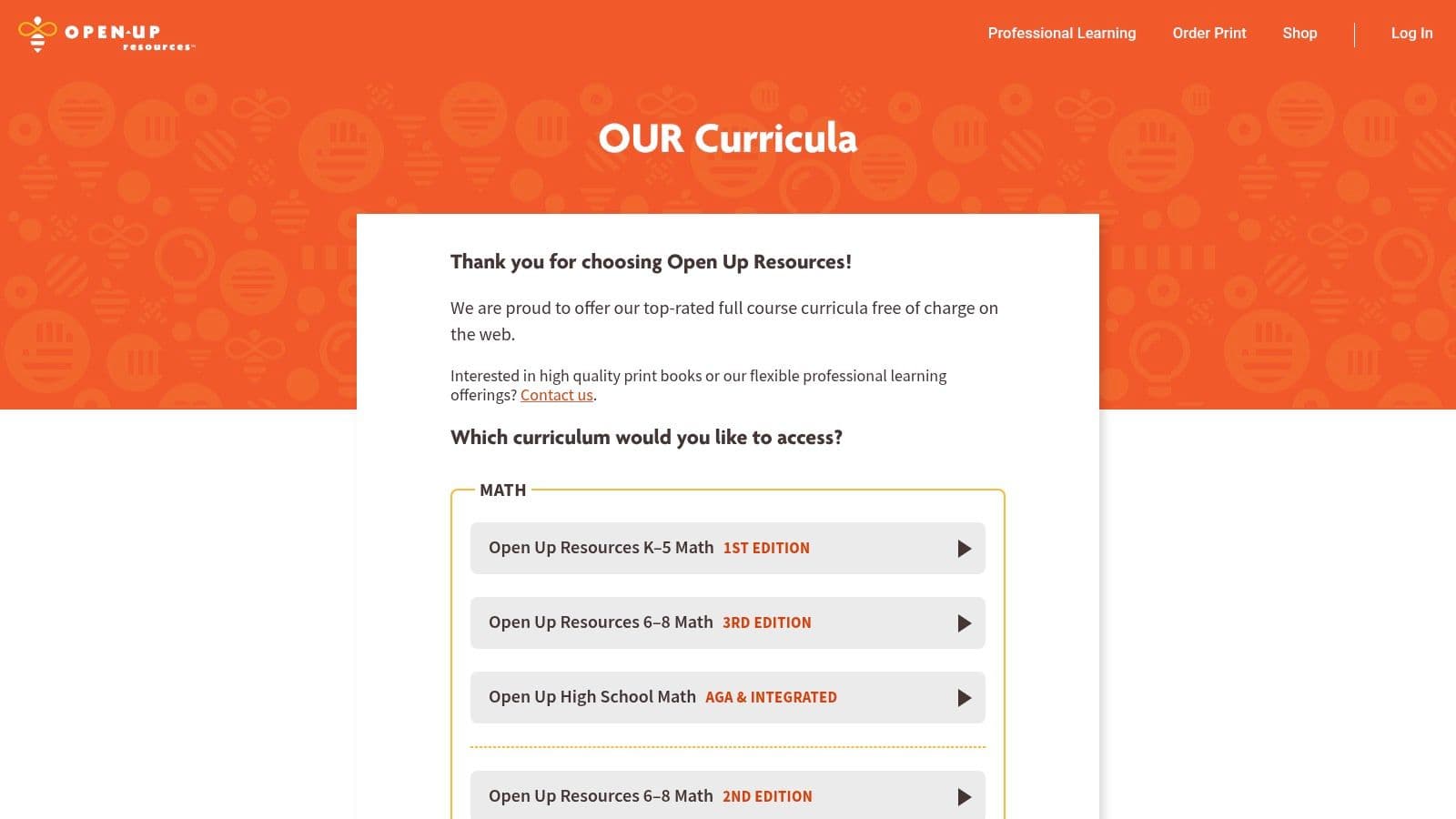 Open Up Resources (Math K–12; also ELA/Science partners)