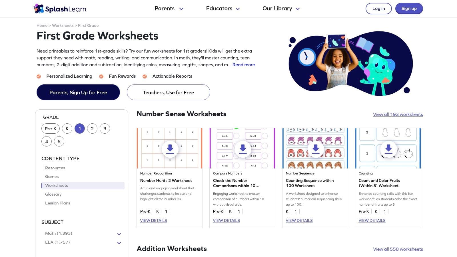 SplashLearn Worksheets