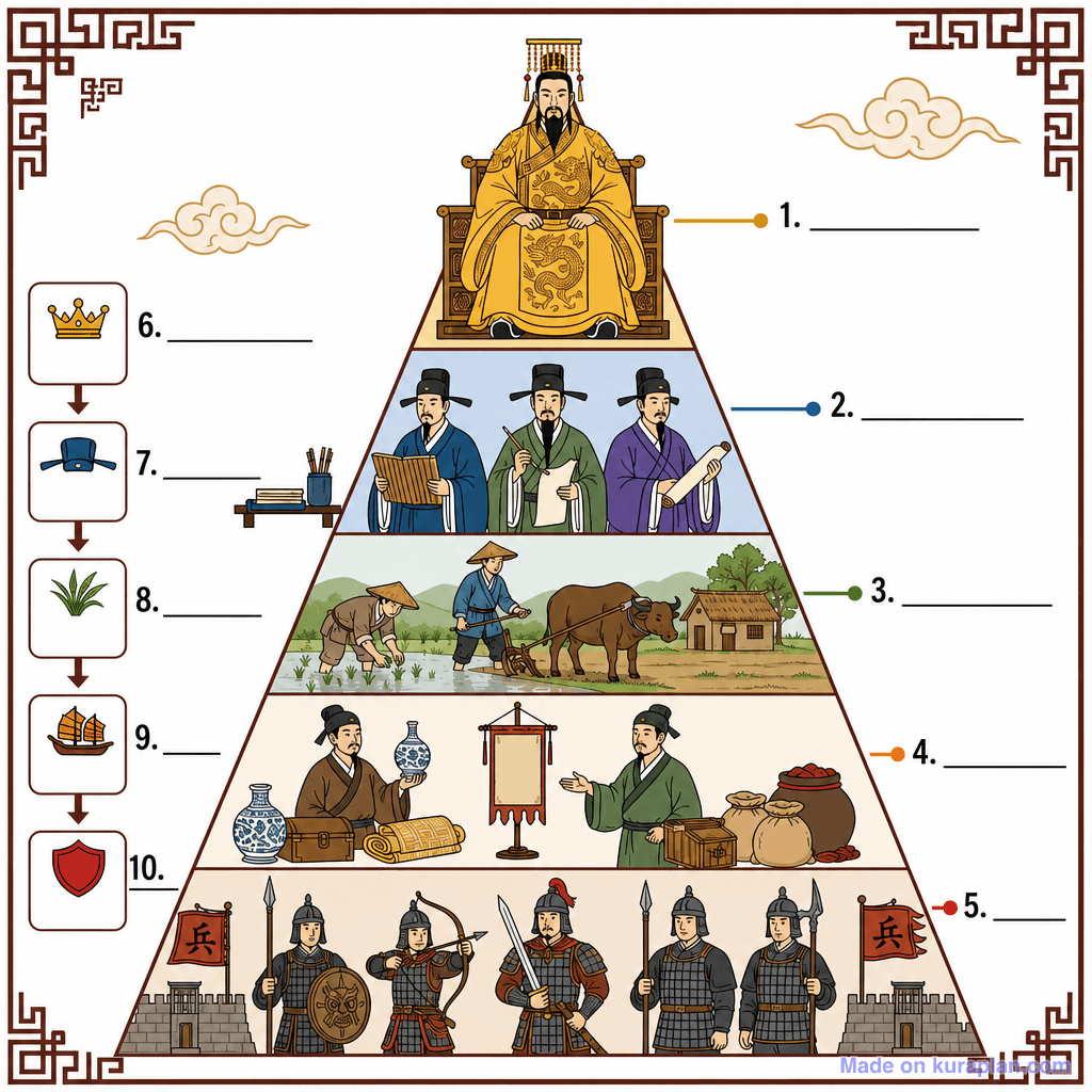 Ancient Chinese Social Hierarchy Pyramid (detailed, unlabeled)
