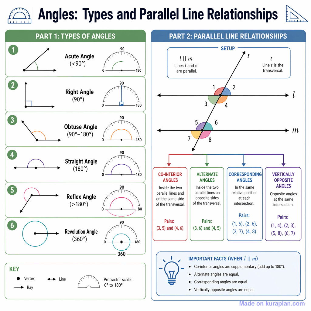 Angles: Types and Parallel Line Relationships (detailed)