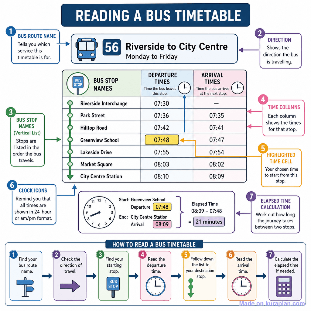 Reading a Bus Timetable (detailed)