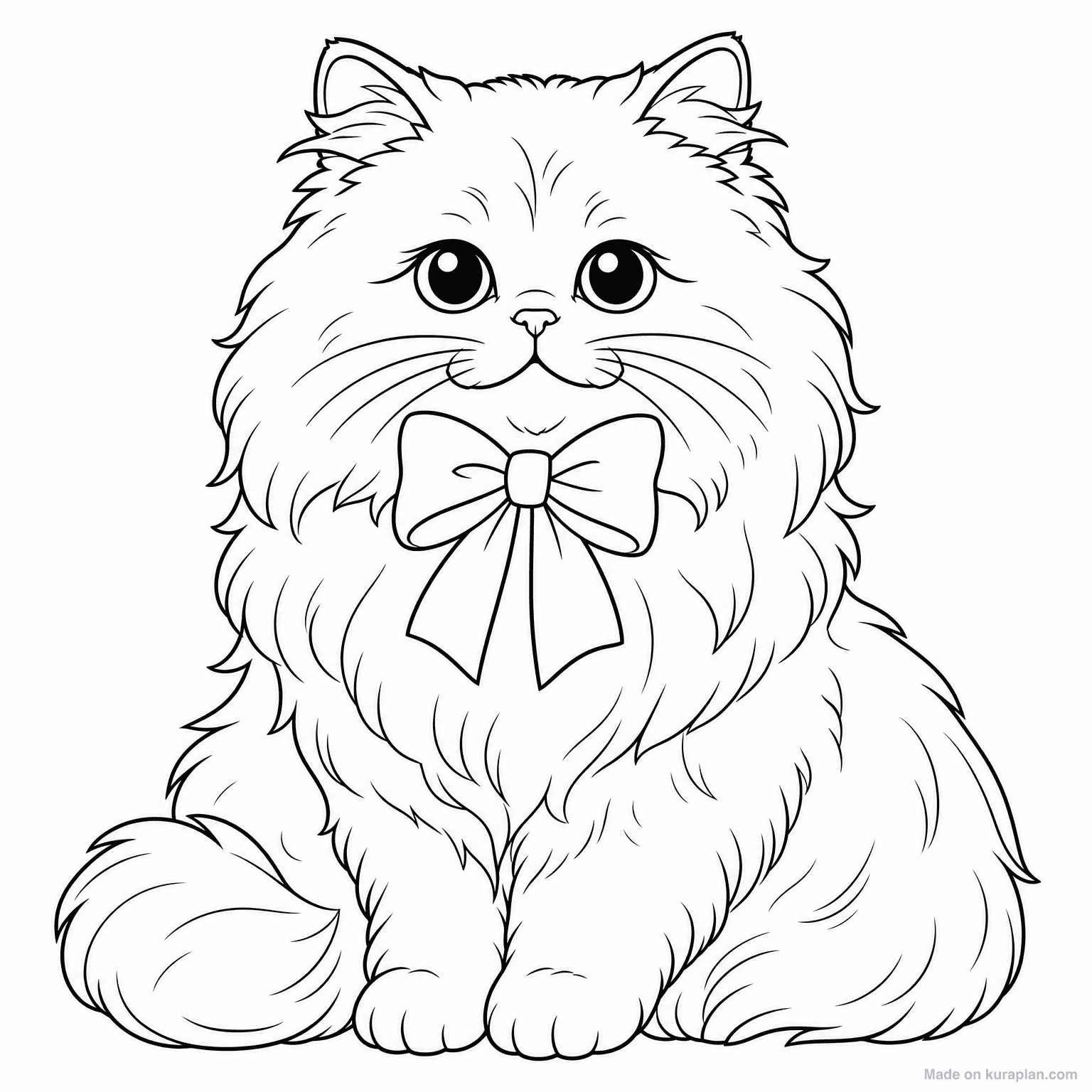 Persian Cat with Bow — Coloring Page