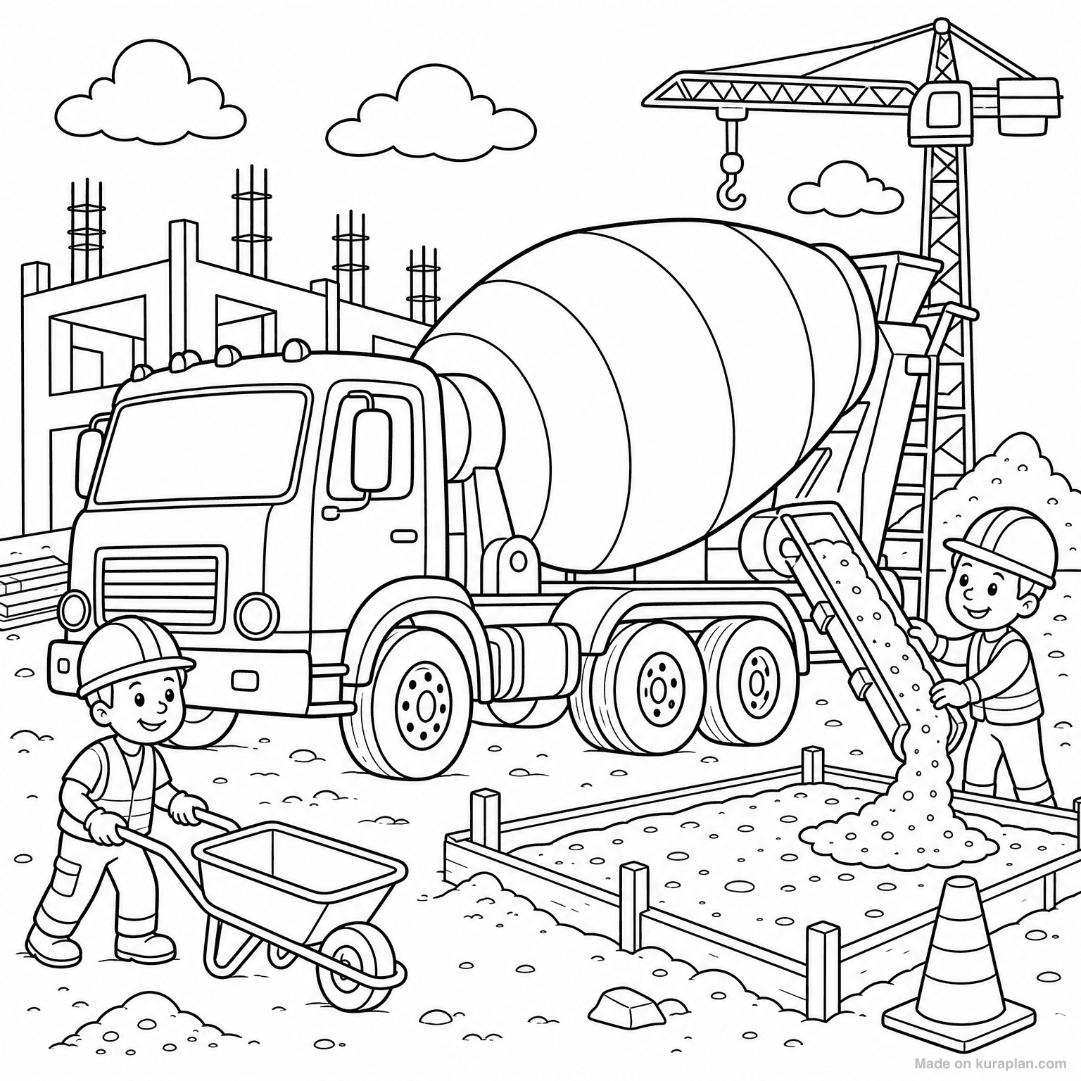 Cement Mixer Truck — Coloring Page