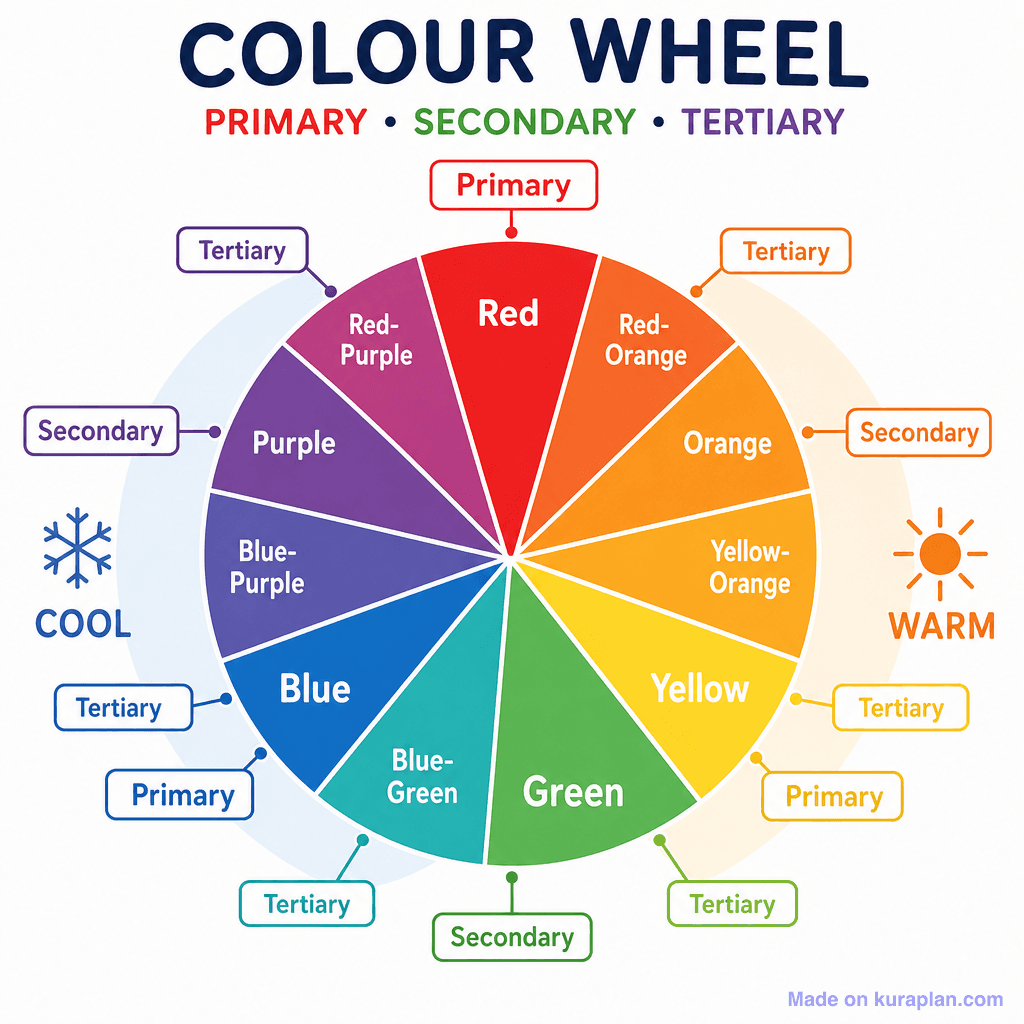 Colour Wheel — Primary, Secondary, Tertiary (simple)