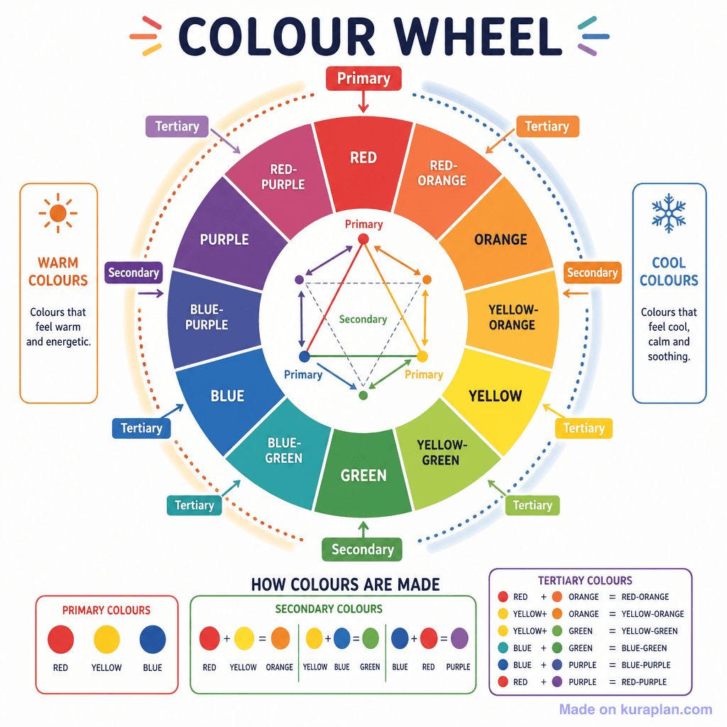 Colour Wheel — Primary, Secondary, Tertiary (detailed)