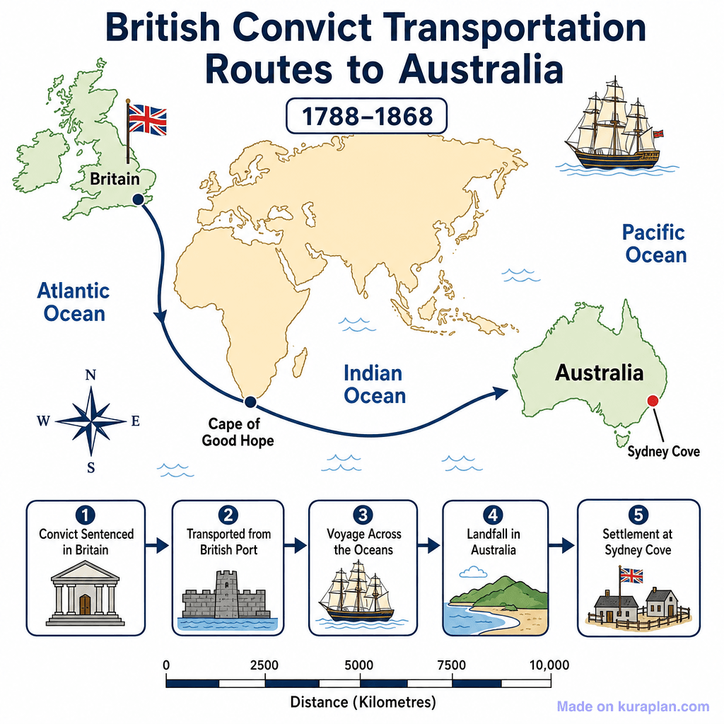 British Convict Transportation Routes to Australia (detailed)