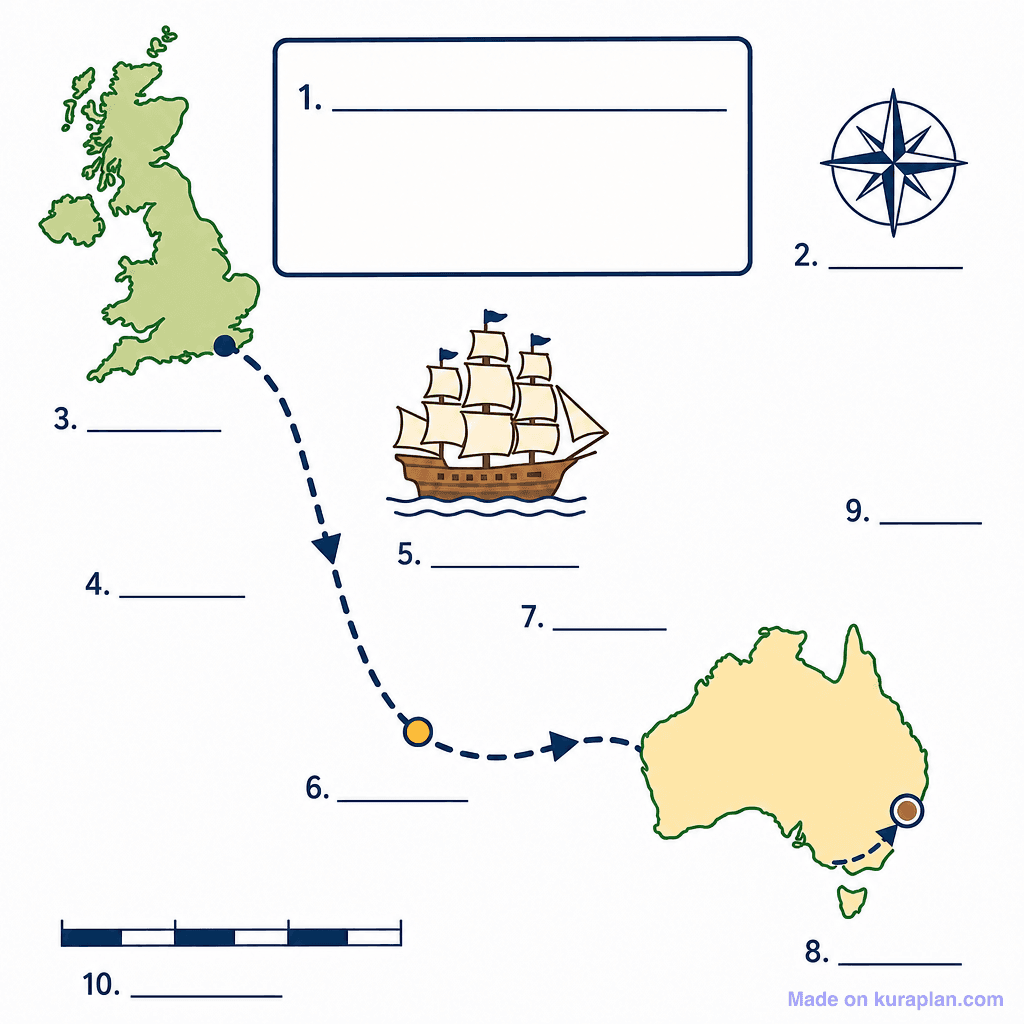 British Convict Transportation Routes to Australia (simple, unlabeled)