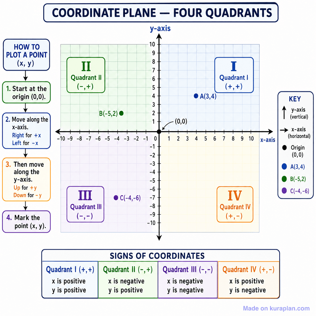 Coordinate Plane — Four Quadrants (detailed)