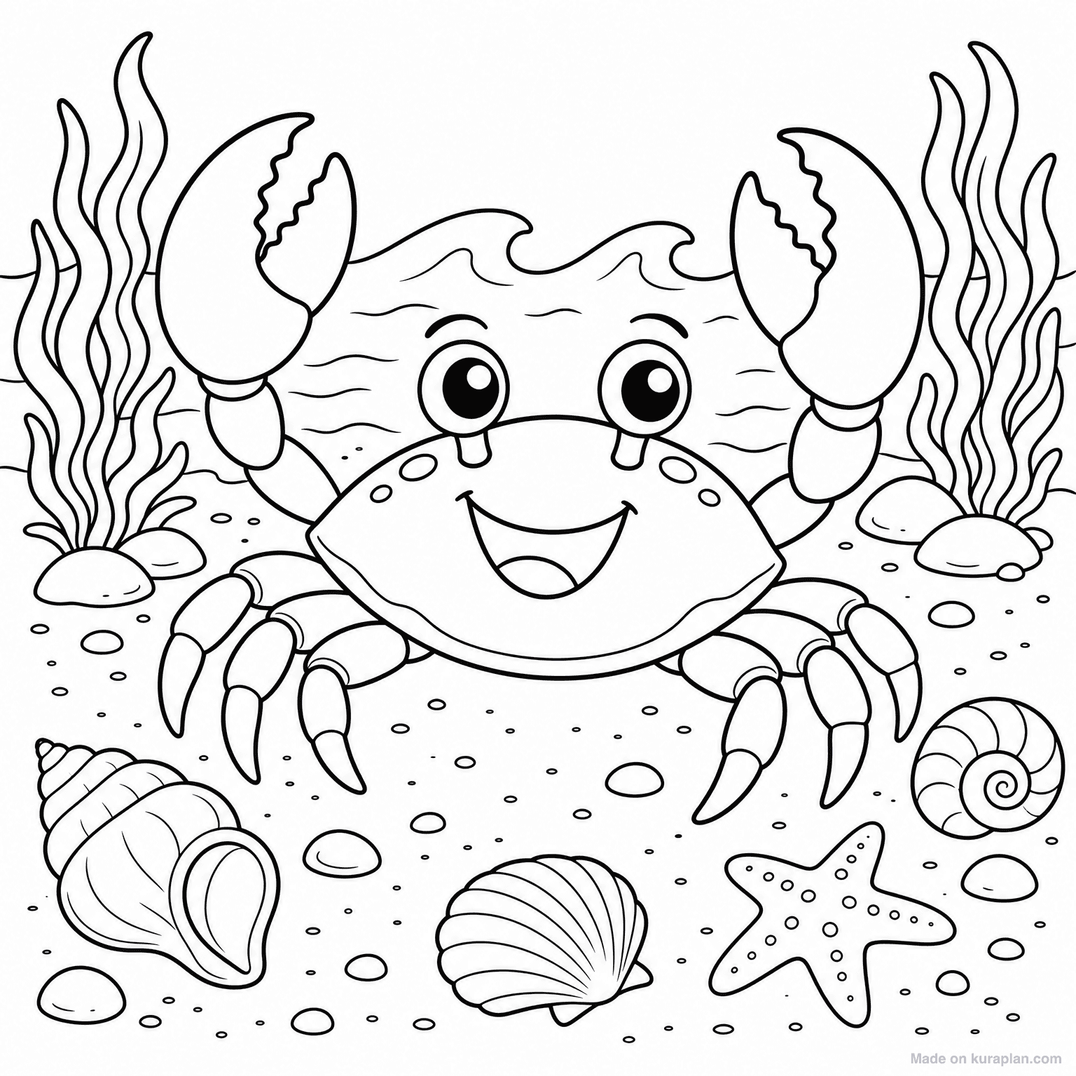 Crab on Beach — Coloring Page