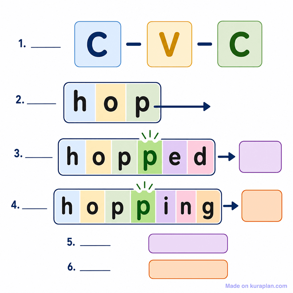 CVC Doubling Rule for Spelling (Suffixes) (simple, unlabeled)