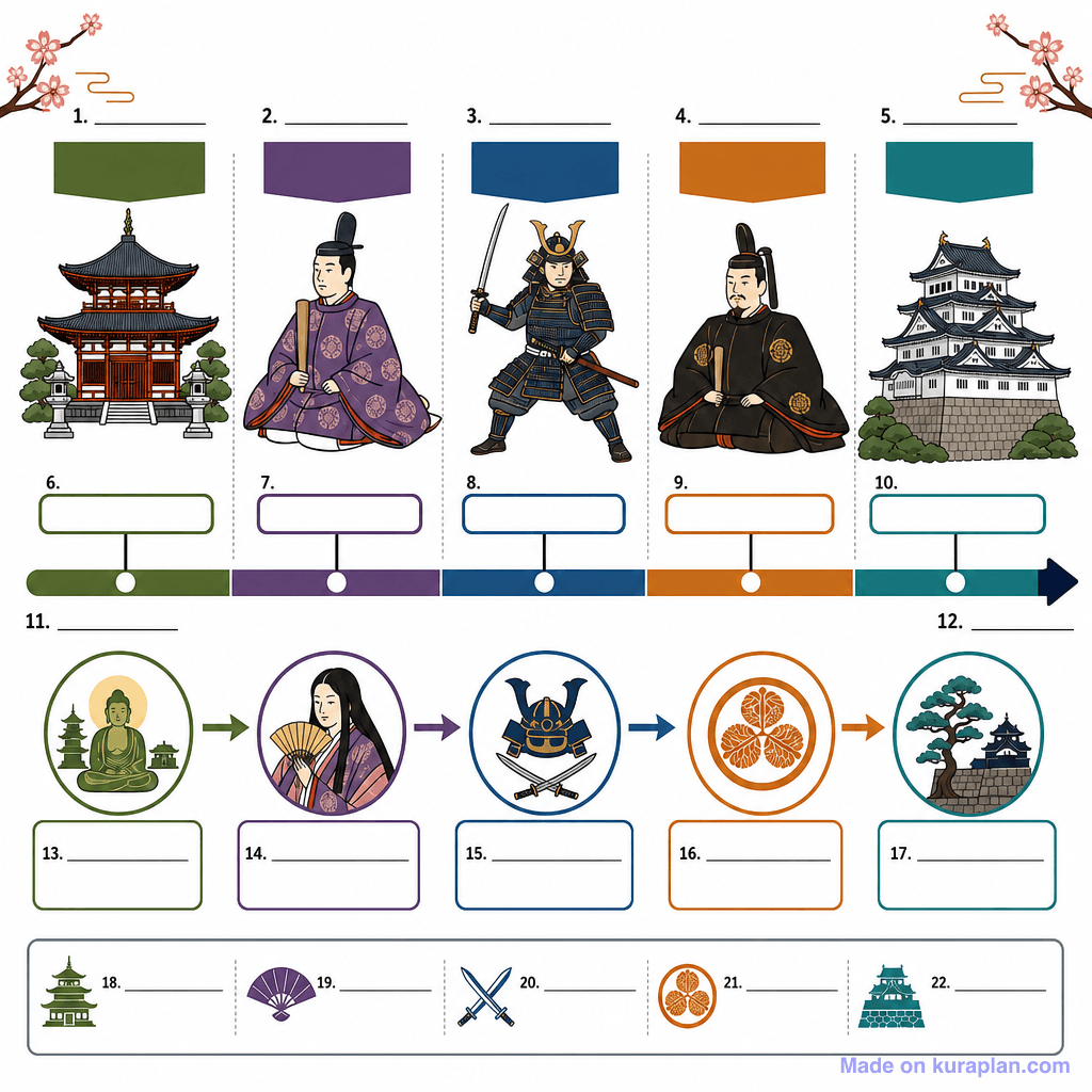 Timeline of Japanese Feudal Periods (detailed, unlabeled)