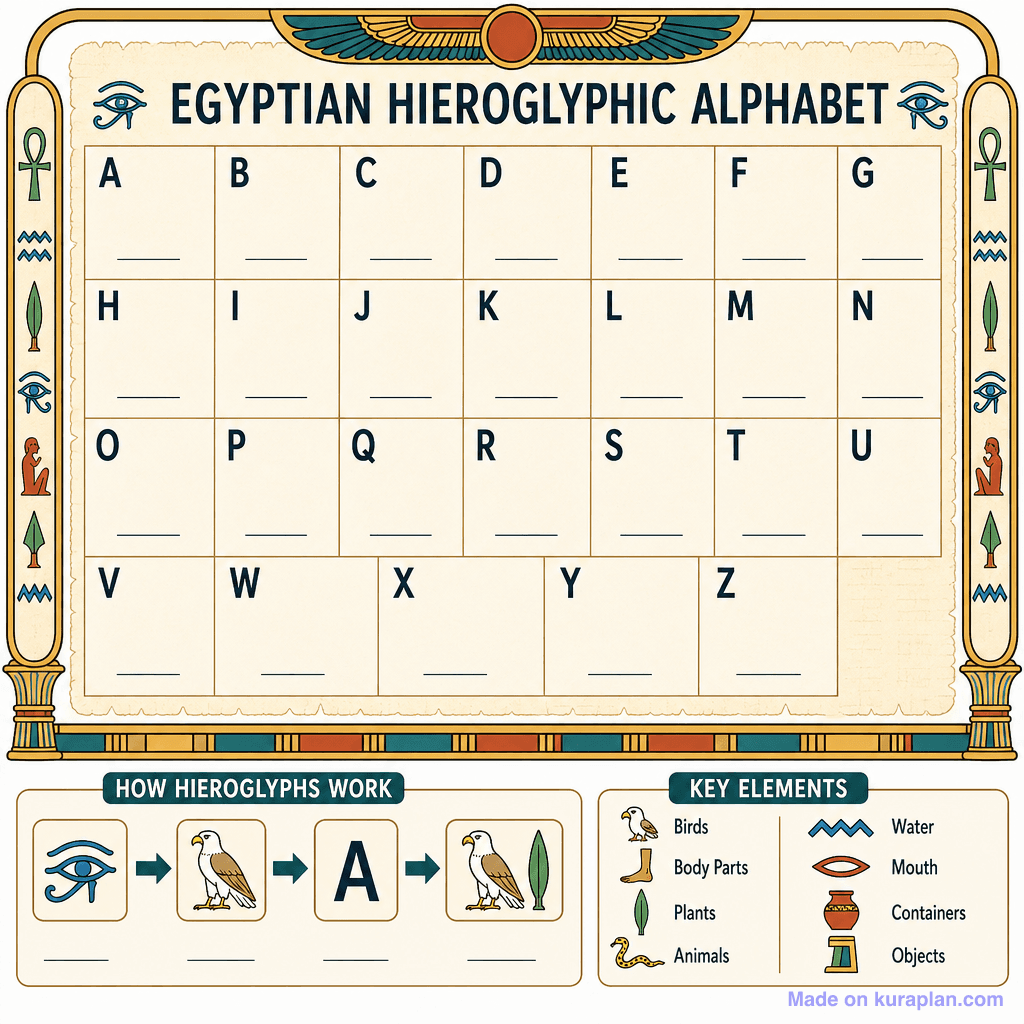 Egyptian Hieroglyphic Alphabet (detailed, unlabeled)