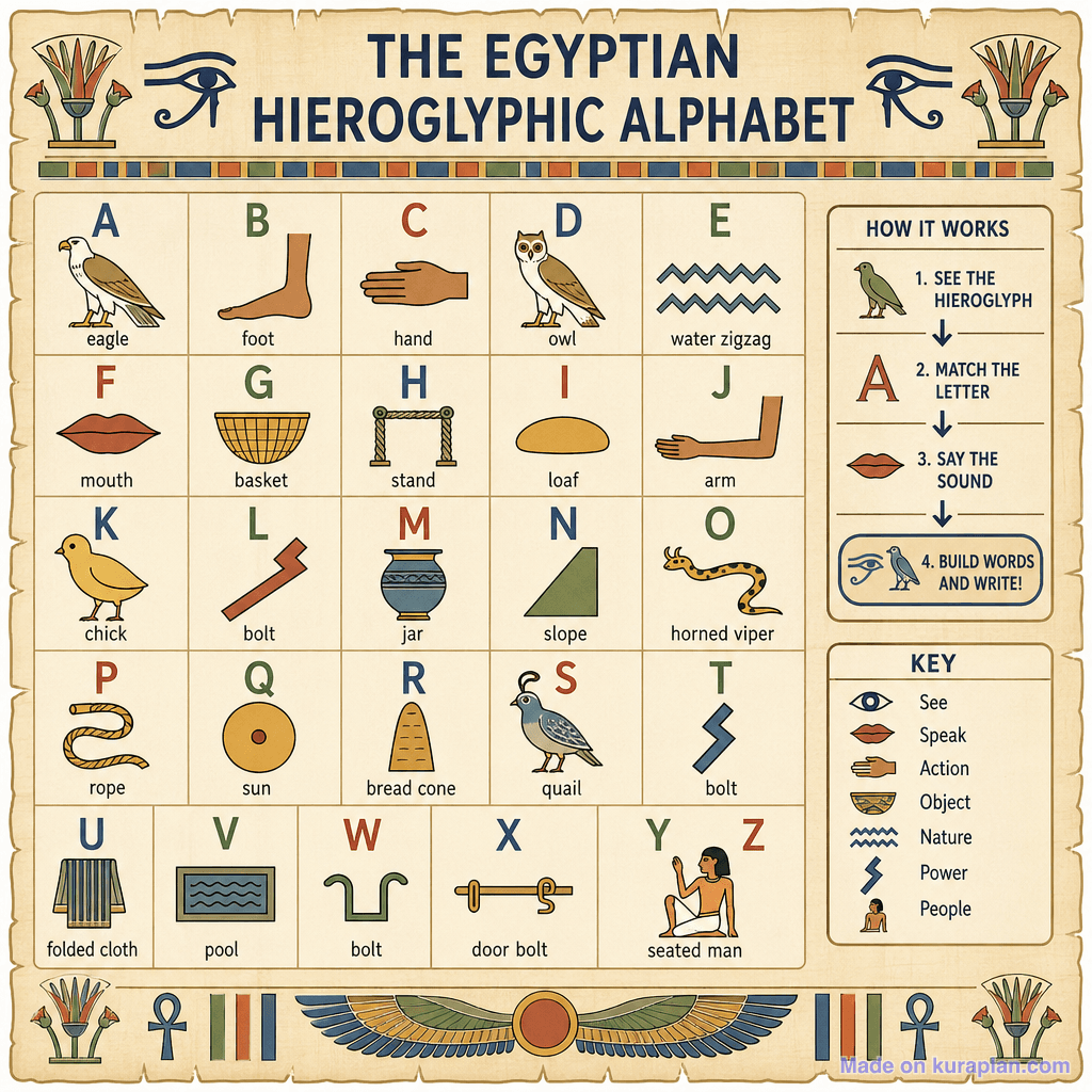 Egyptian Hieroglyphic Alphabet (detailed)