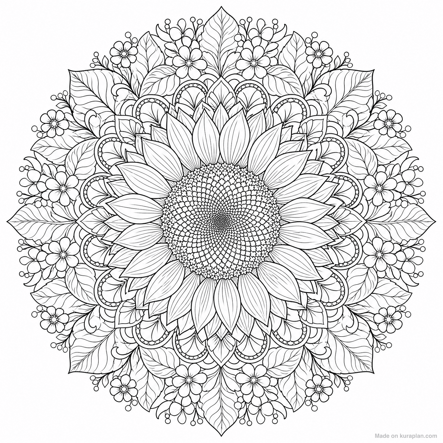 Sunflower Mandala — Coloring Page