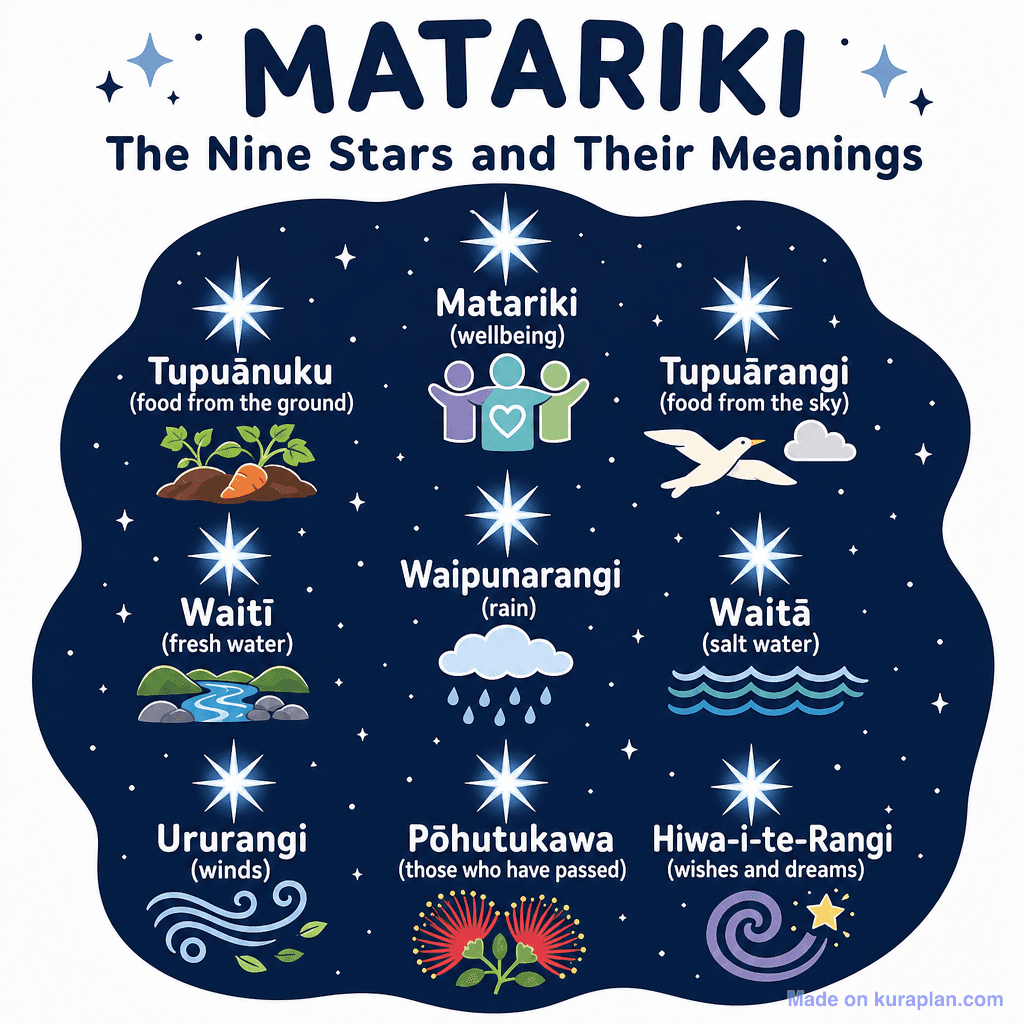 Matariki — The Nine Stars and Their Meanings (simple)