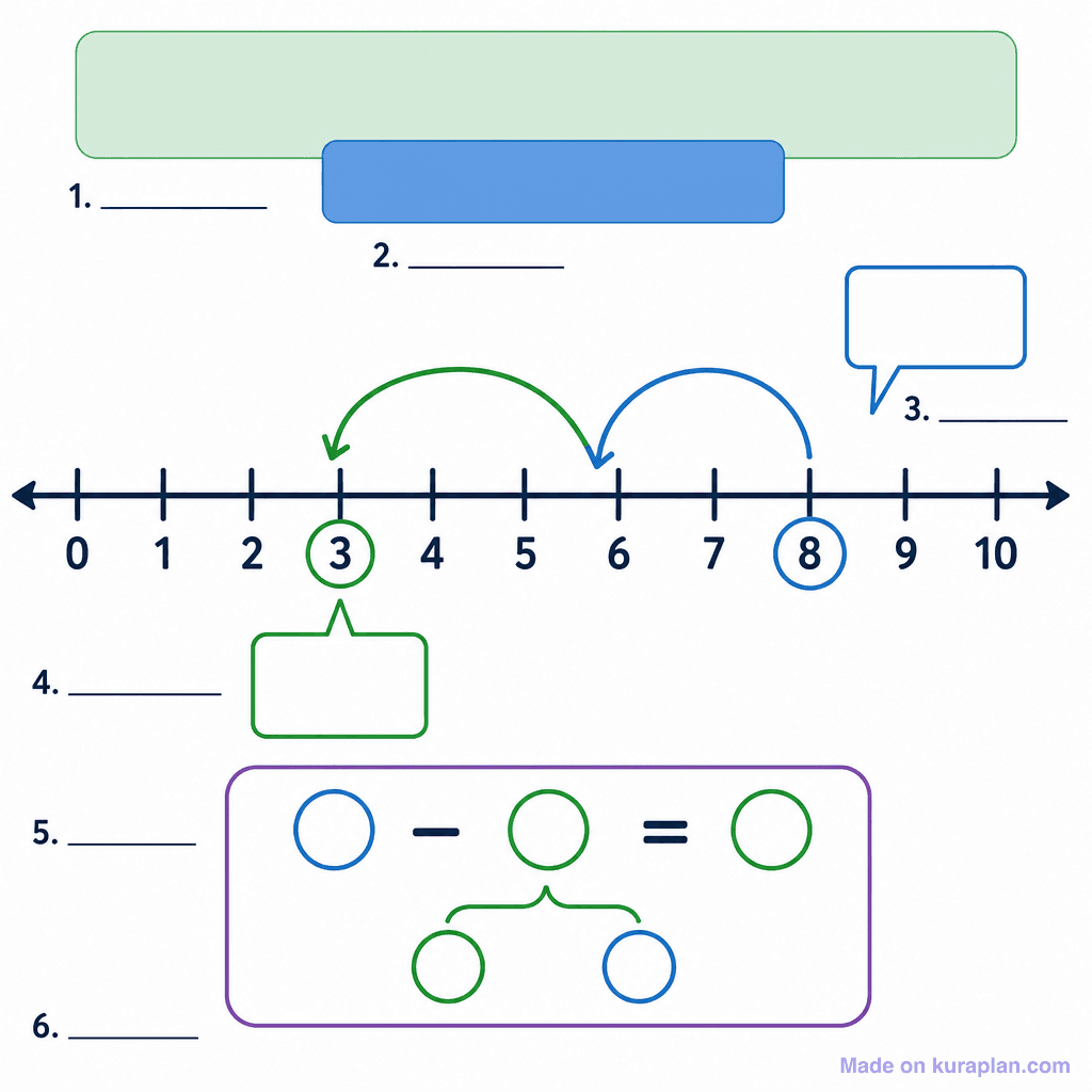 Number Line Subtraction – Jump Strategy (simple, unlabeled)