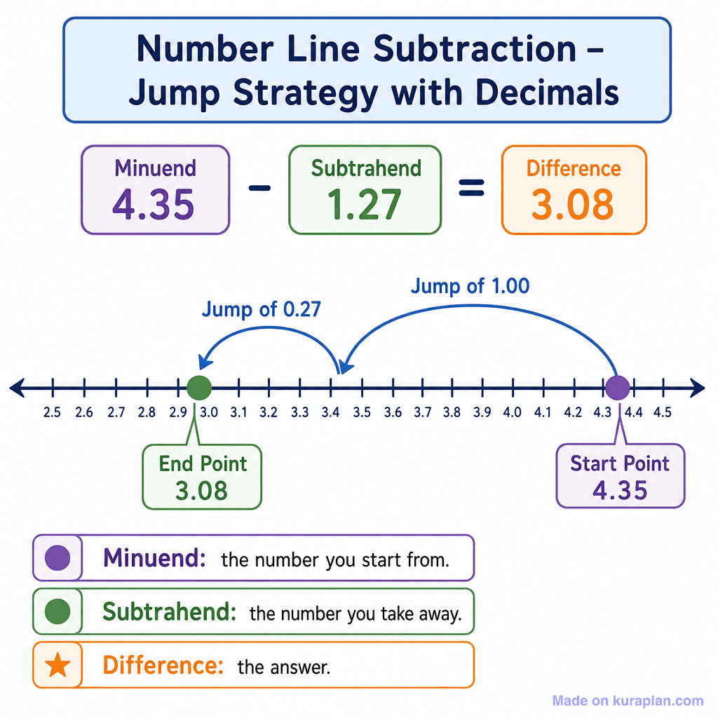 Number Line Subtraction – Jump Strategy with Decimals (simple)