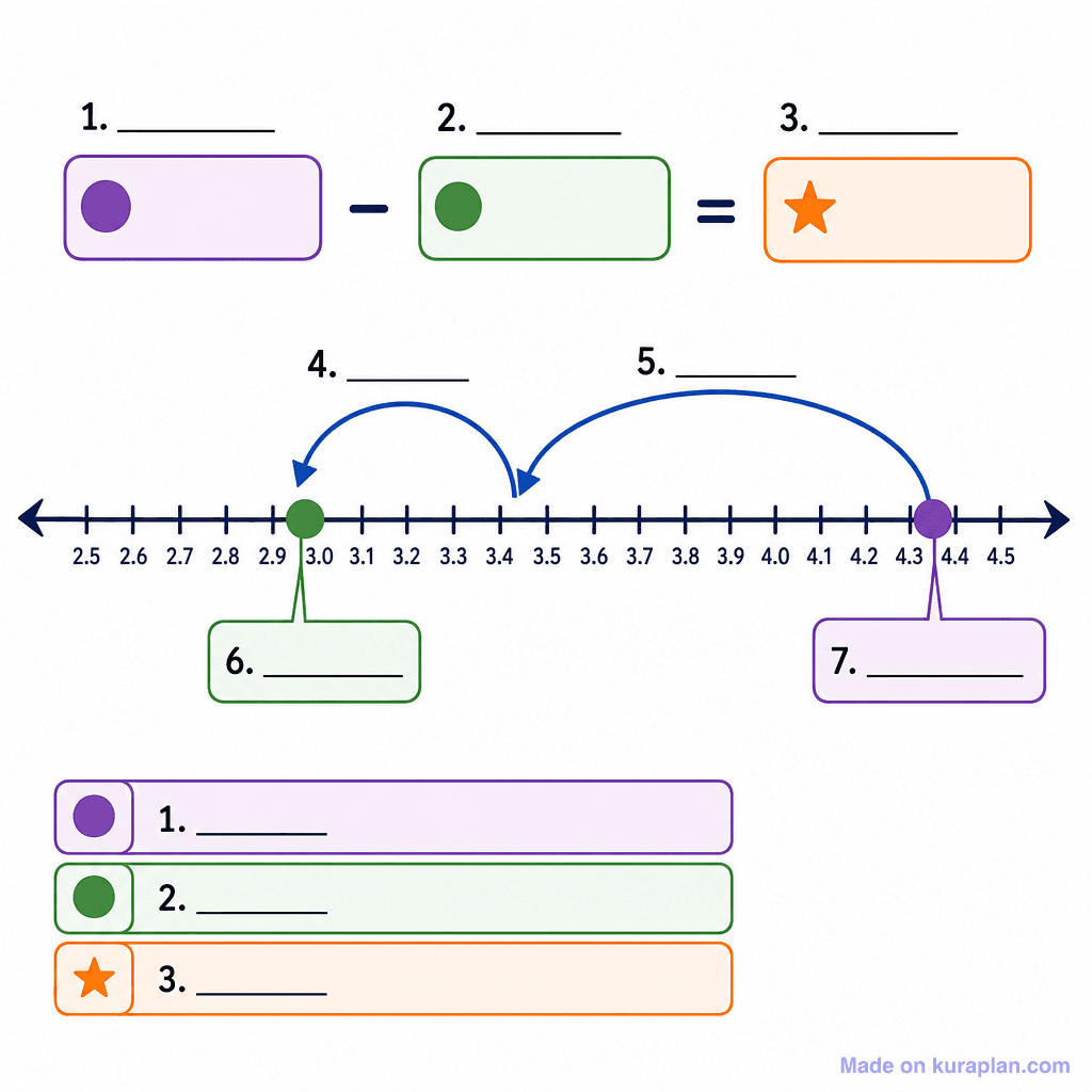 Number Line Subtraction – Jump Strategy with Decimals (simple, unlabeled)