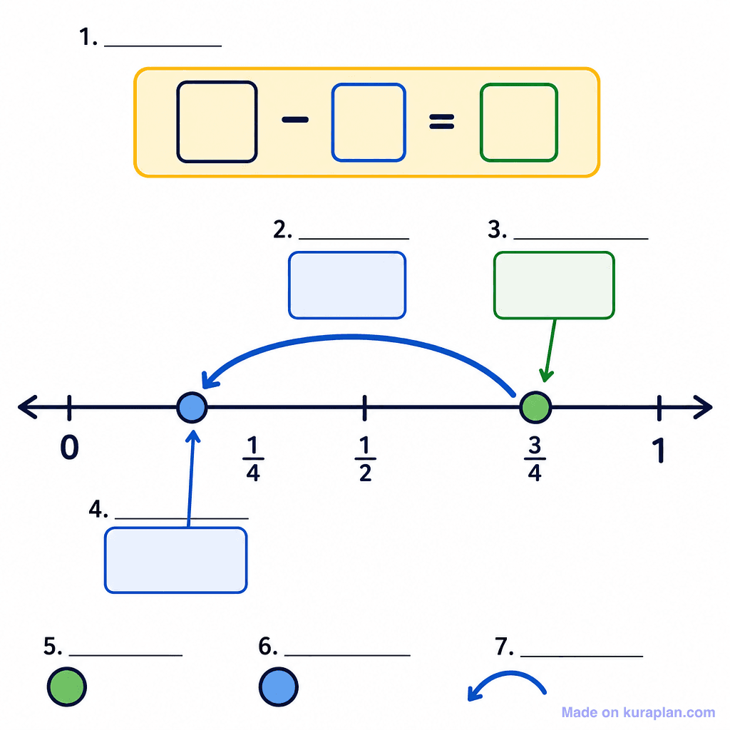 Number Line Subtraction Jump Strategy (Fractions) (simple, unlabeled)