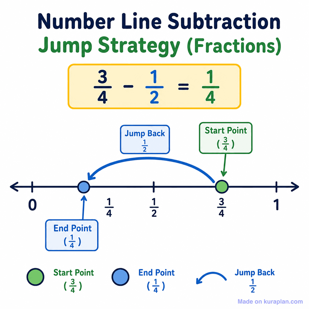 Number Line Subtraction Jump Strategy (Fractions) (simple)