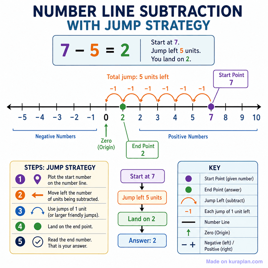 Number Line Subtraction with Jump Strategy (detailed)