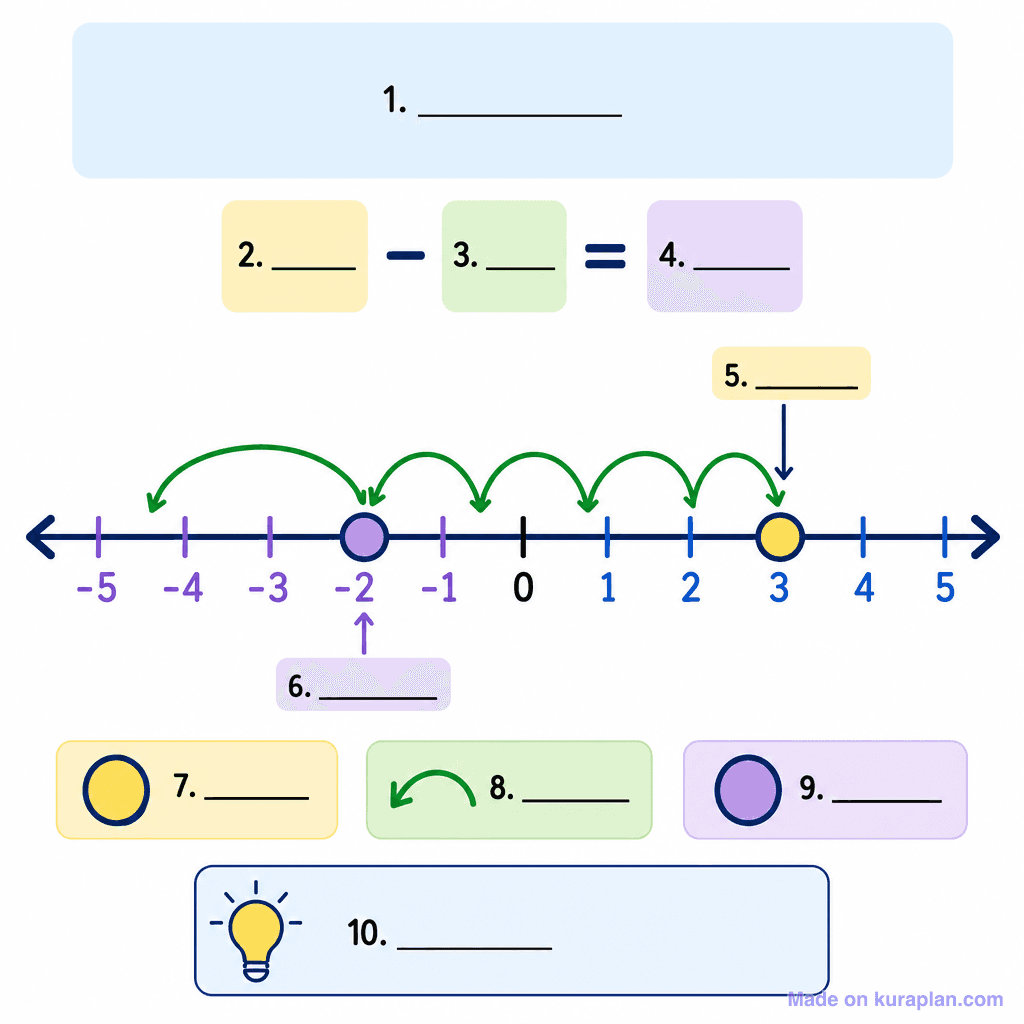 Number Line Subtraction with Jump Strategy (simple, unlabeled)