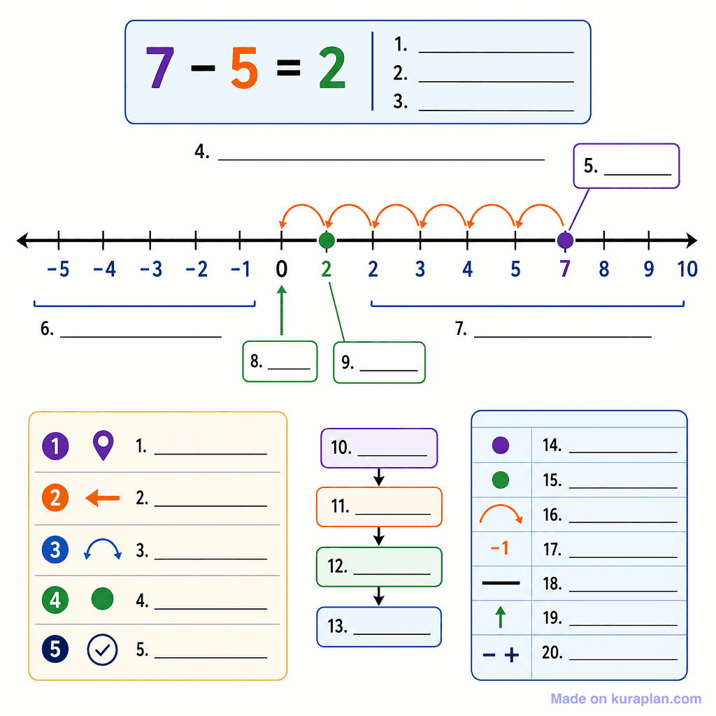Number Line Subtraction with Jump Strategy (detailed, unlabeled)