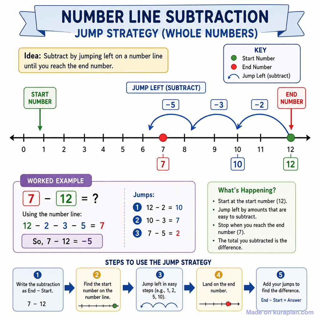 Number Line Subtraction Jump Strategy (Whole Numbers) (detailed)