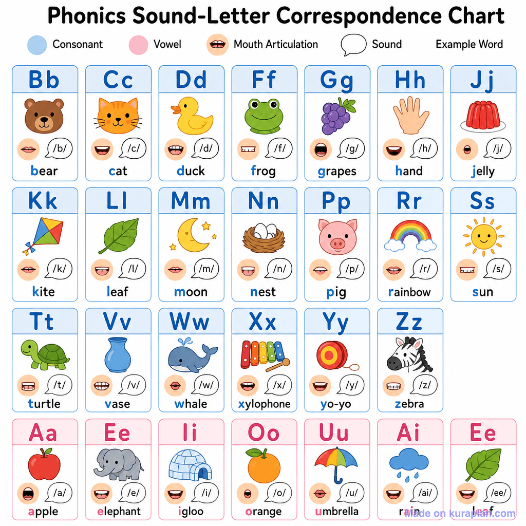 Phonics Sound-Letter Correspondence Chart (simple)