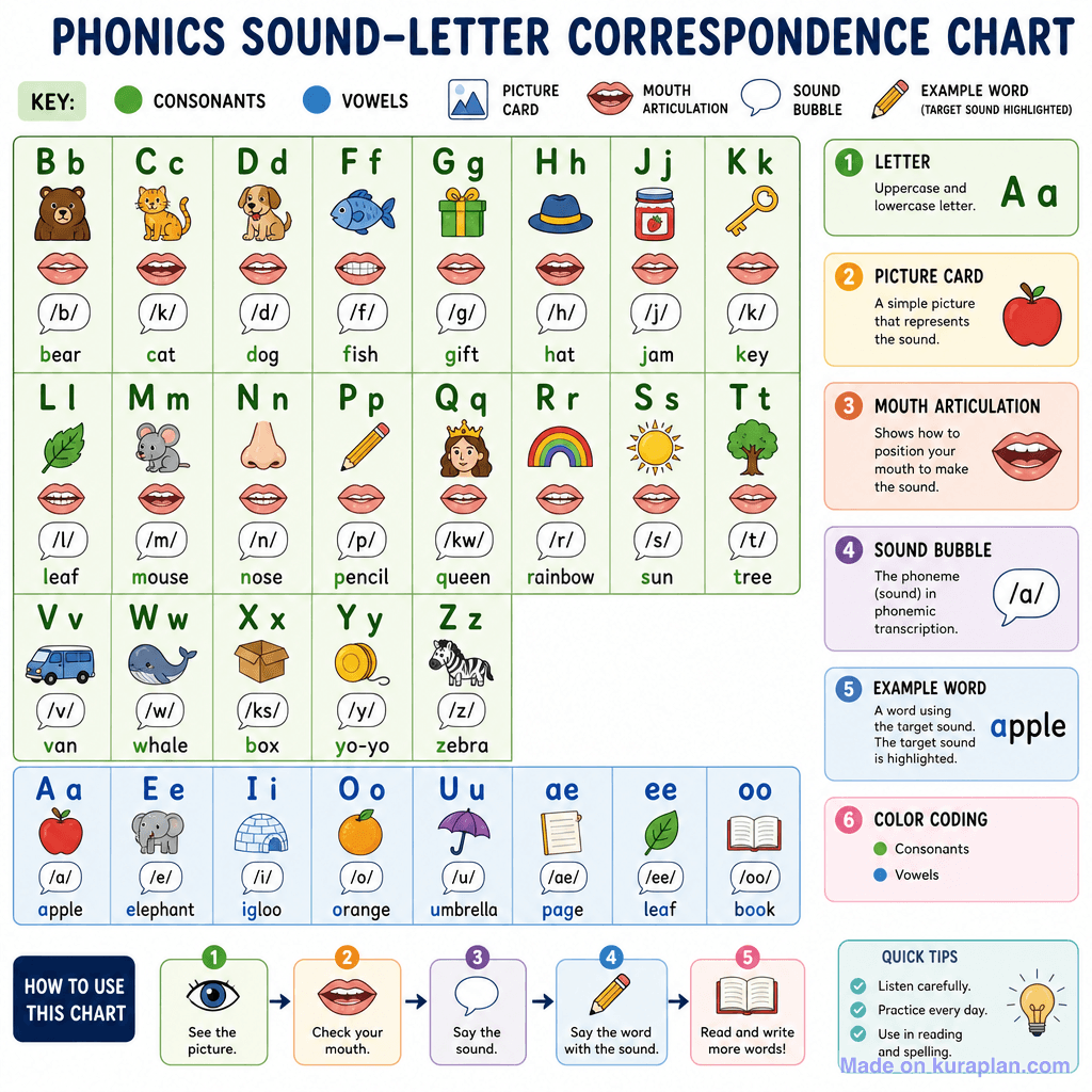 Phonics Sound-Letter Correspondence Chart (detailed)