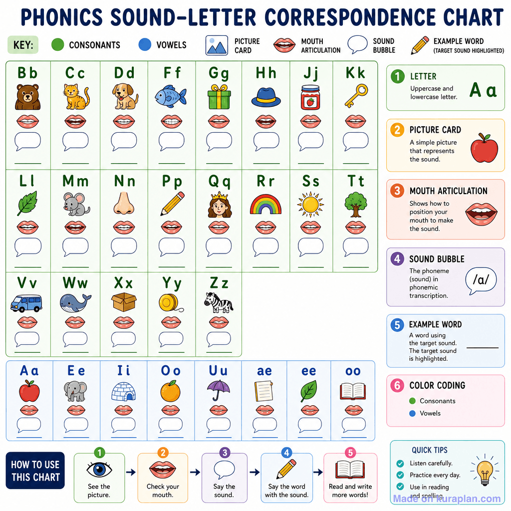 Phonics Sound-Letter Correspondence Chart (detailed, unlabeled)