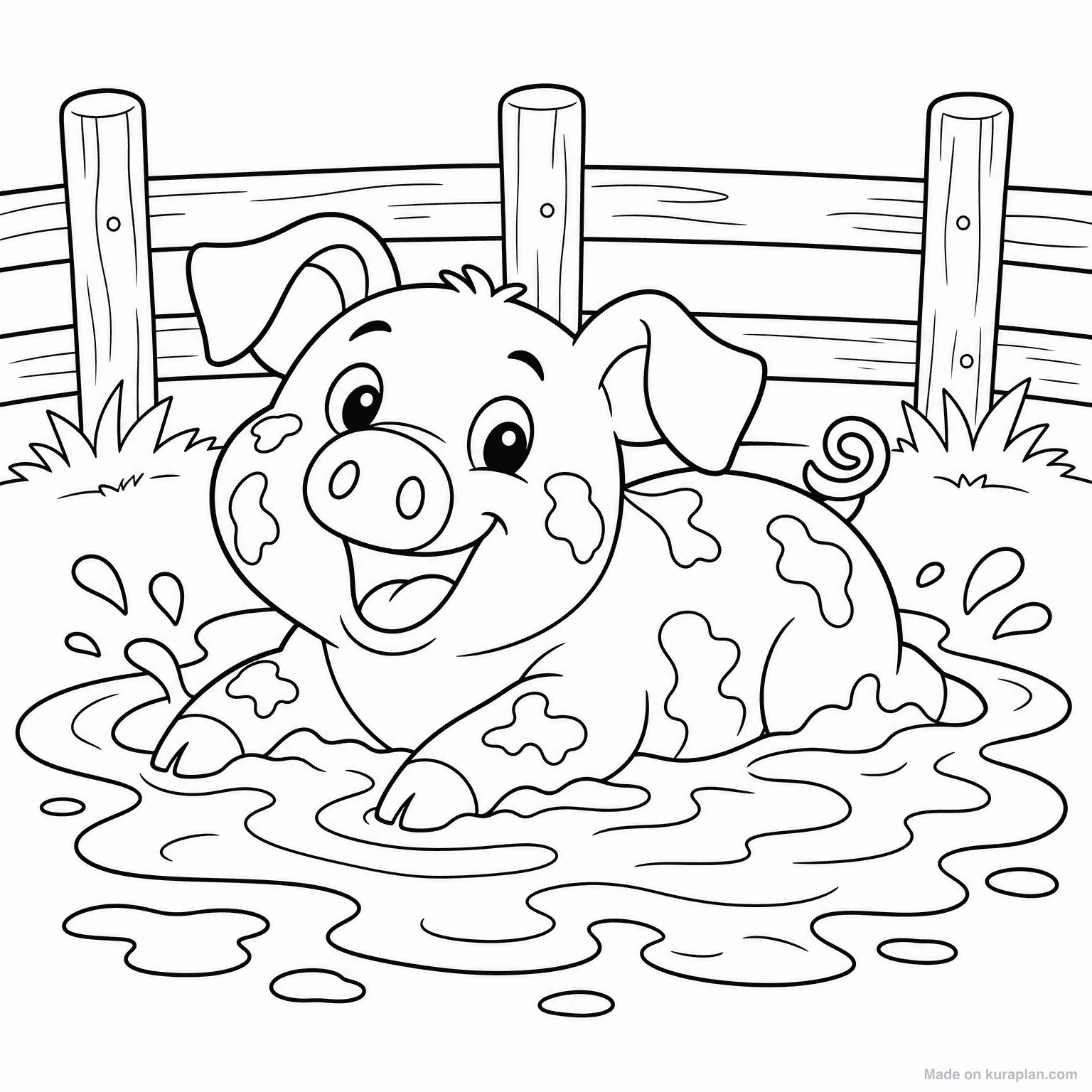 Pig in Mud Puddle — Coloring Page