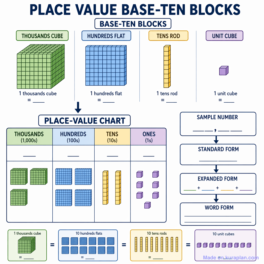 Place Value Base-Ten Blocks (detailed, unlabeled)