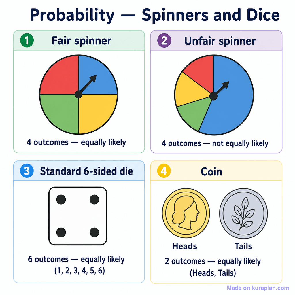 Probability — Spinners and Dice (simple)