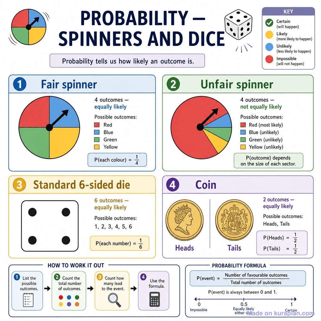 Probability — Spinners and Dice (detailed)