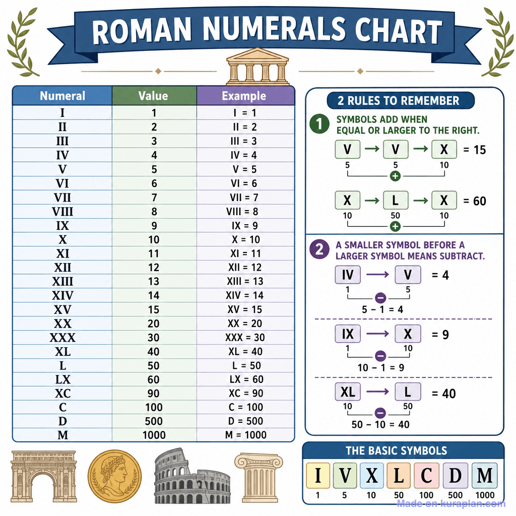 Roman Numerals Chart (detailed)