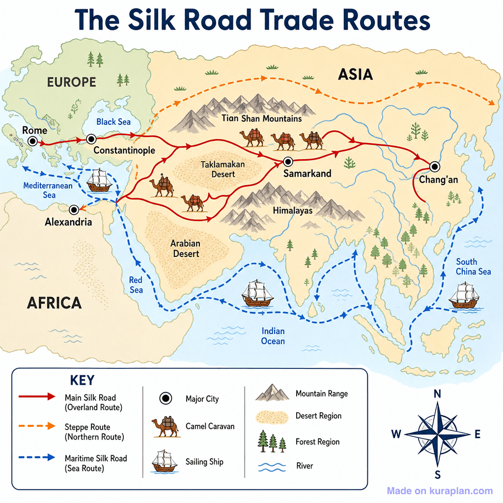 The Silk Road Trade Routes (detailed)