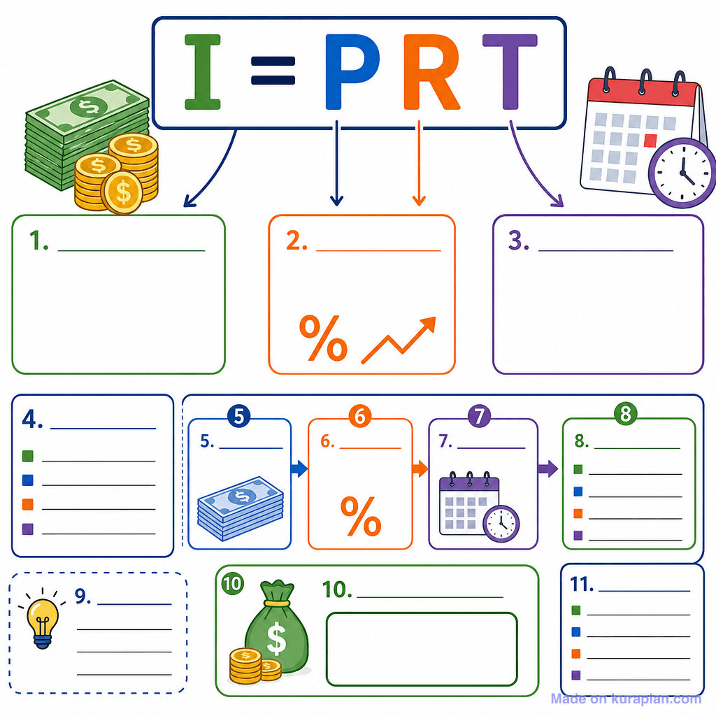 Simple Interest Formula (I = PRT) (detailed, unlabeled)