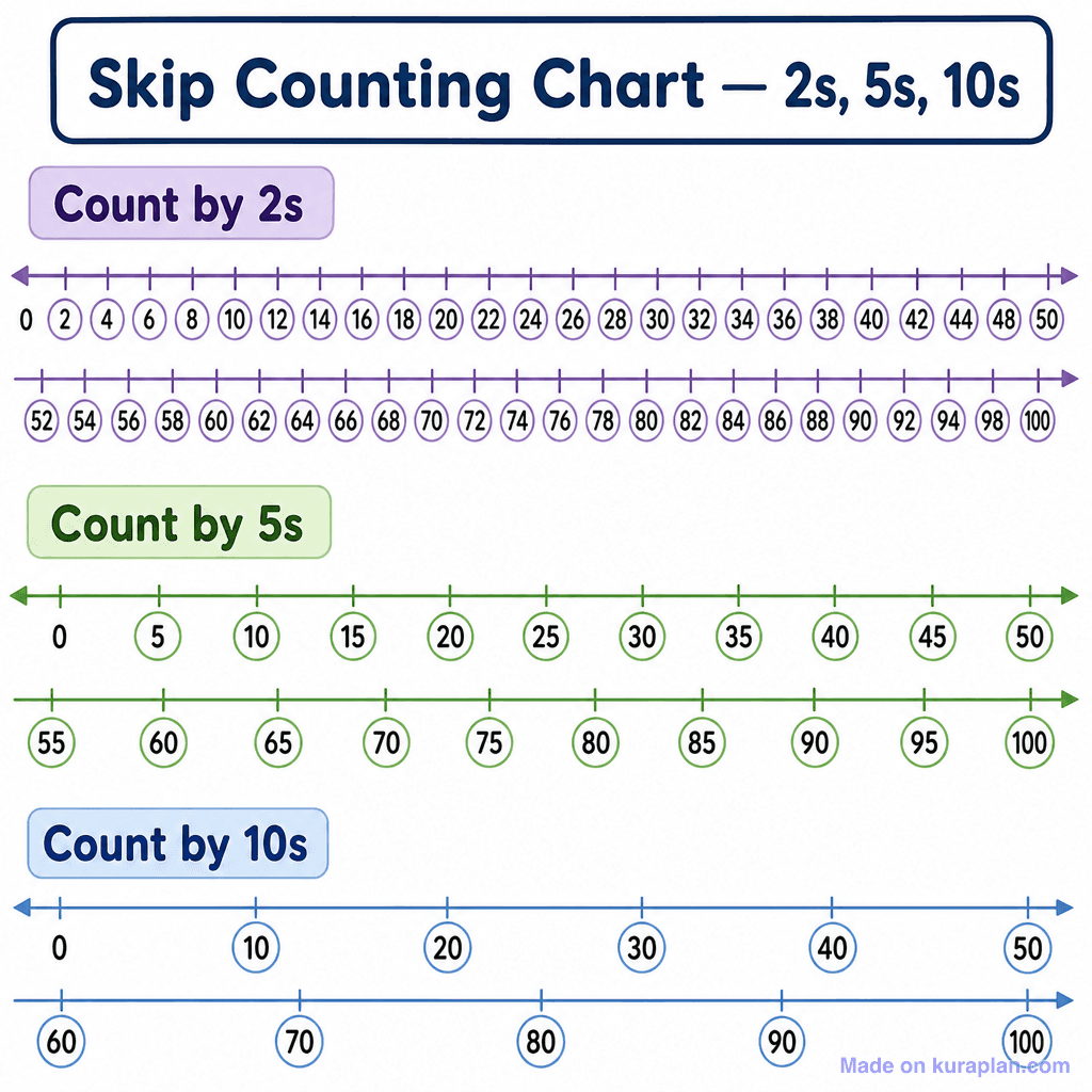 Skip Counting Chart — 2s, 5s, 10s (simple)