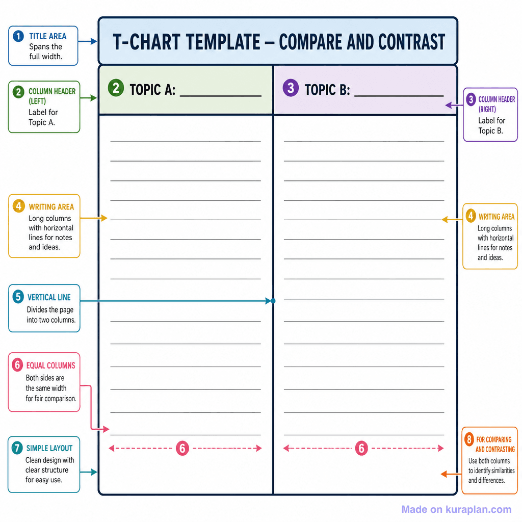 T-Chart Template — Compare and Contrast (detailed)