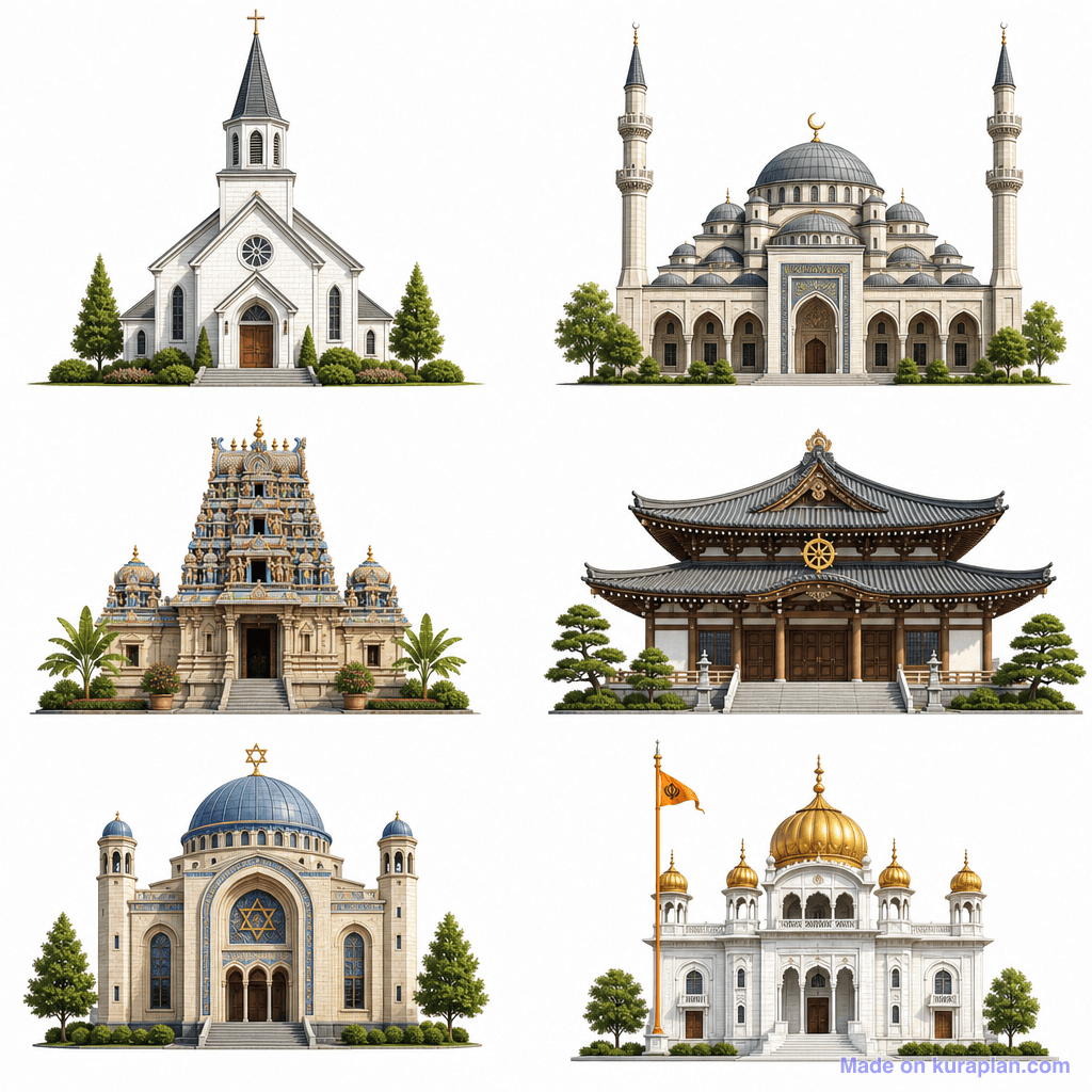 Places of Worship — Exterior Stamps illustration sample