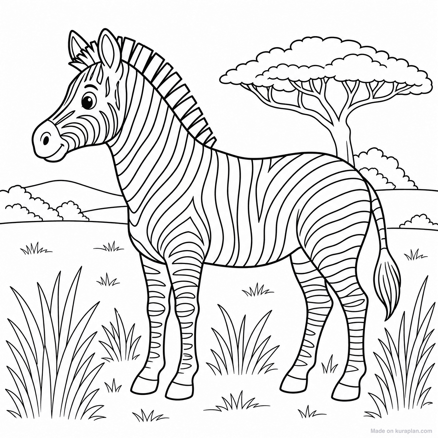 Zebra in Savanna — Coloring Page