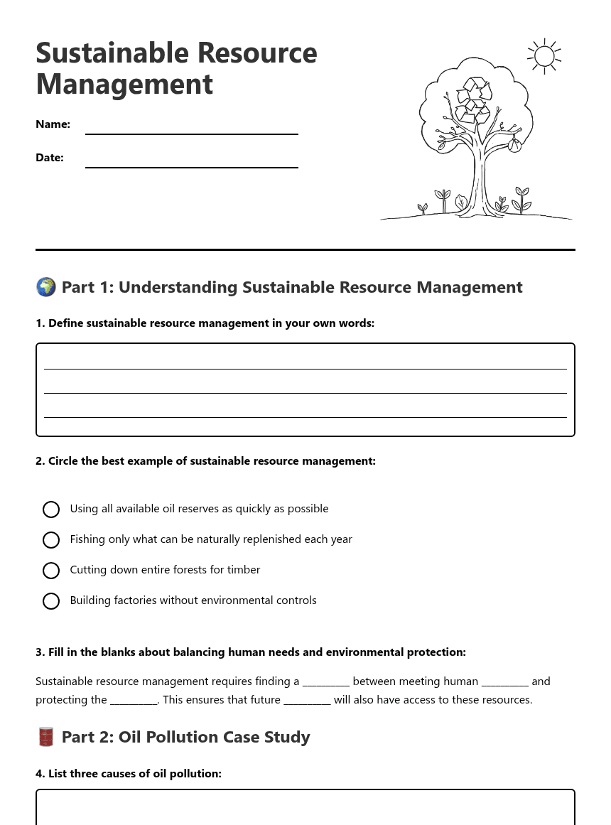 Sustainable Resource Management worksheet preview