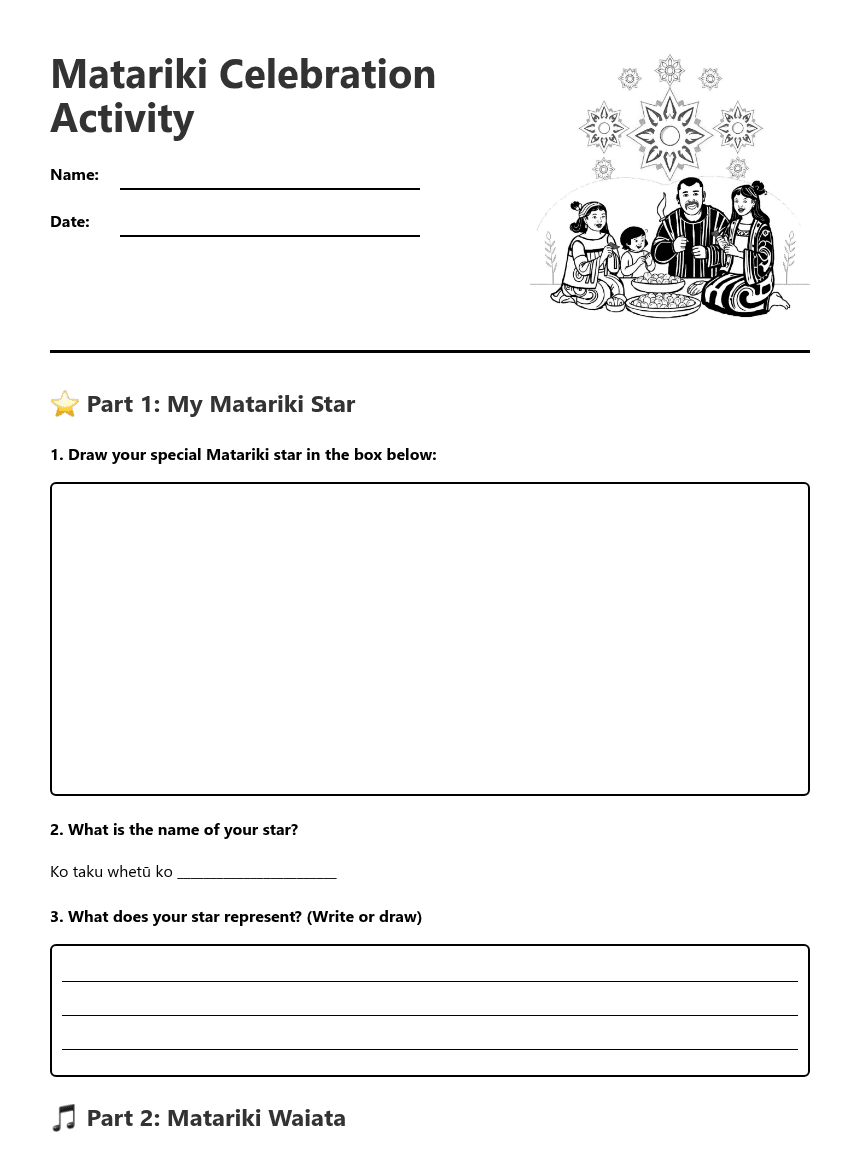 Matariki Celebration Activity worksheet preview